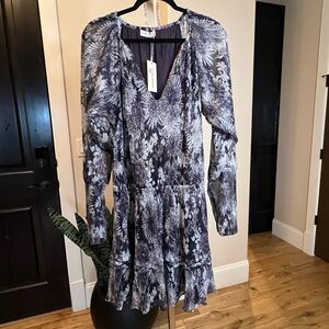 Ramy Brook Plum/Silver Colored Floral Long Sleeve Dress